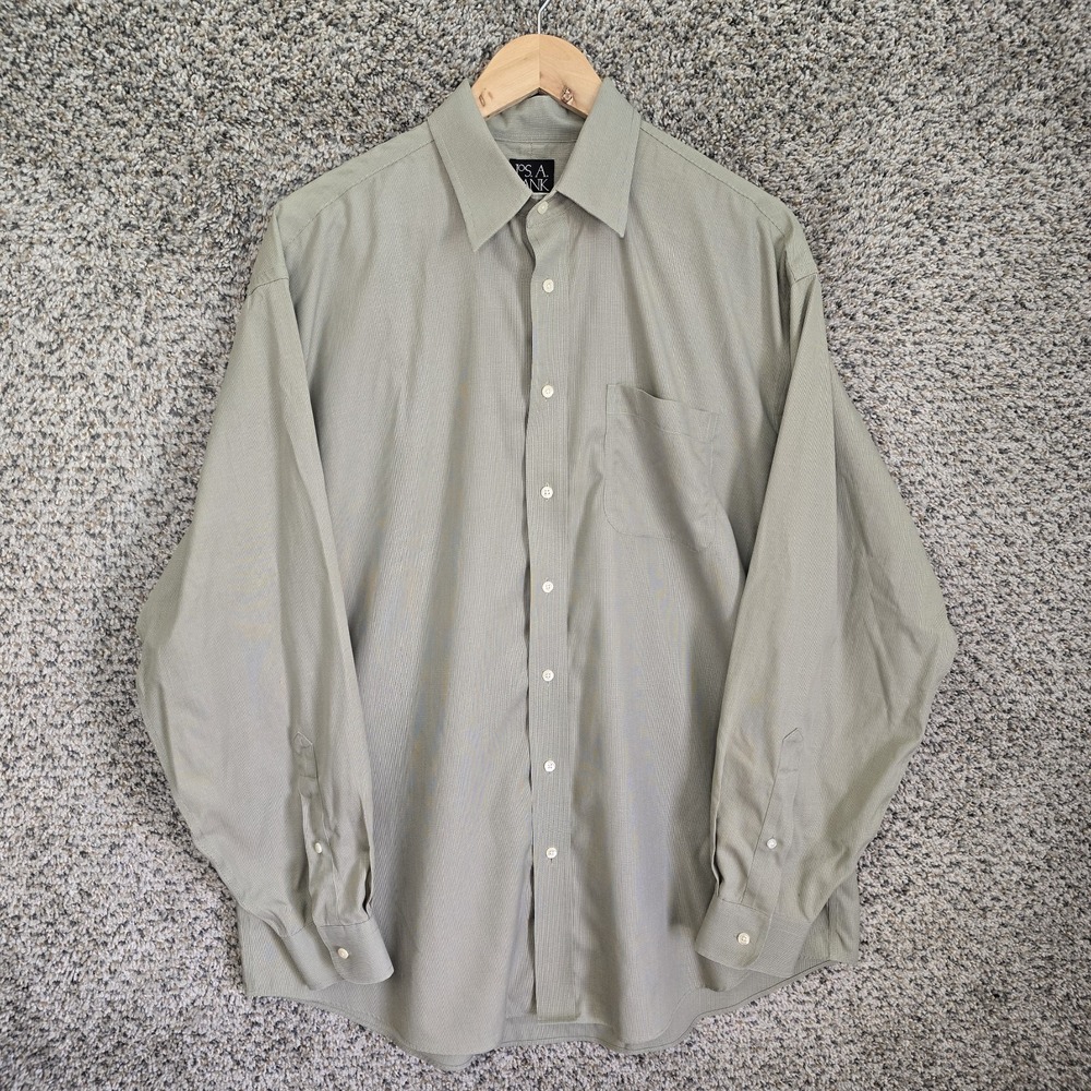 Jos A Bank Dress Shirt Mens 16.5 35 Green Button Up Traveler Collection Cotton‎